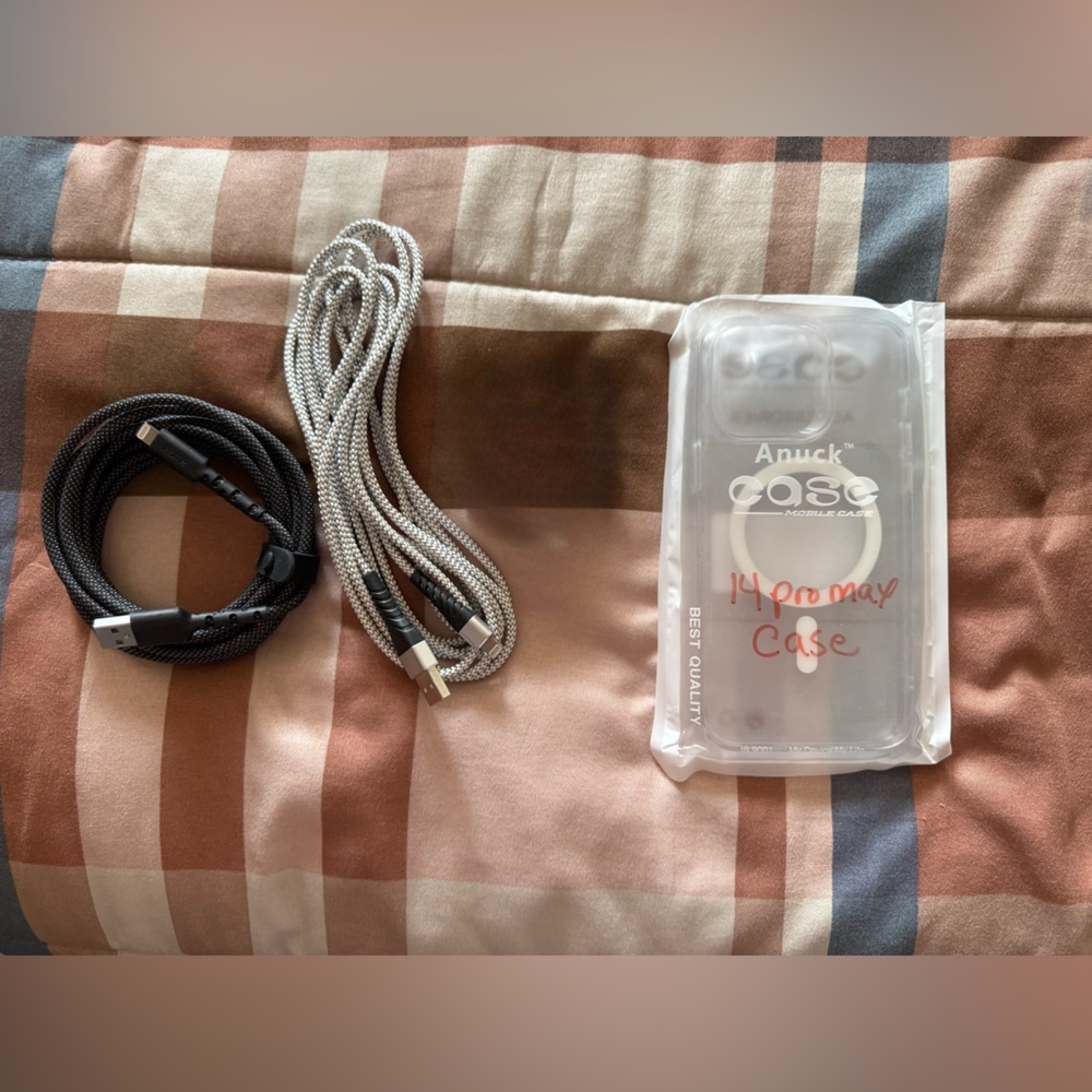 iPhone Case with Black and Silver Charging Cables